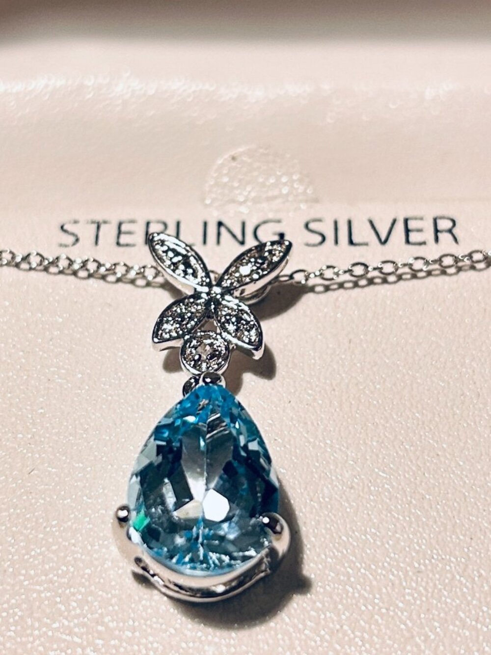 Victoria Townsend Blue Topaz and Diamond accented teardrop necklace - NWT